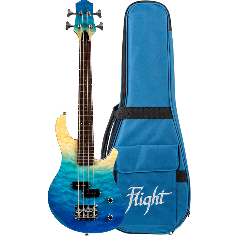 Цельнокорпусная басовая электроукулеле Flight Mini Bass (TBL), прозрачный голубой