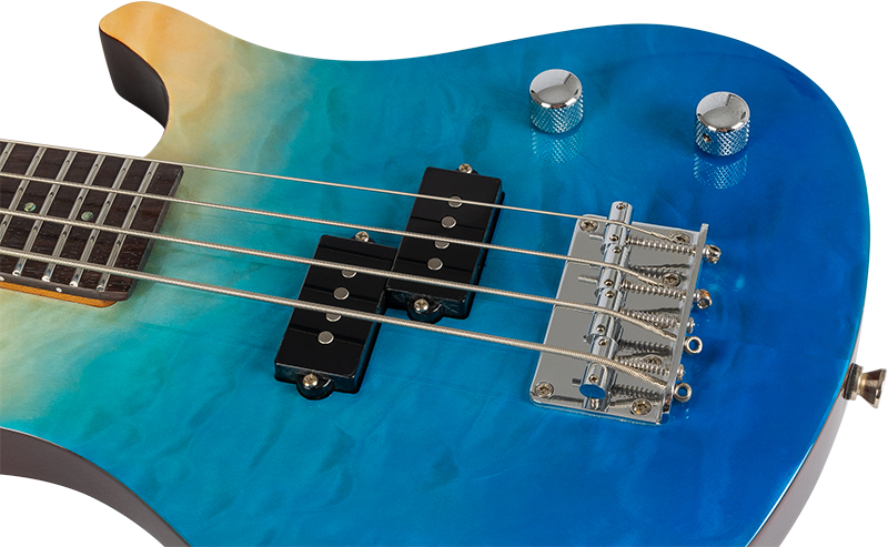 Flight Mini Bass Solid Body Transparent Blue with Alnico 5 P-Style Pickups