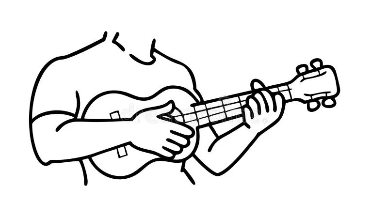 ukulele-player-outline-hawaiian-music-instrument-art-vector-design-generative-ai-simple-charming-line-illustration-person-417495002